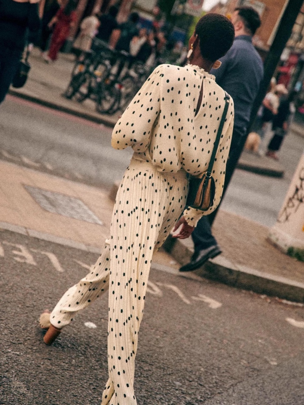Cream Polka Dot Pleated Wide-Leg Two Piece - Picture 4 of 10